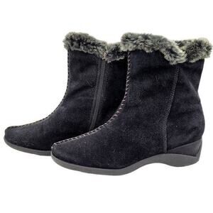 Sporto Black Leather Insolated Sherpa Mid Calf Winter Boots‎